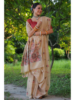 SGF11 - Beige Soft Cotton Silk Saree with Unstitched Blouse