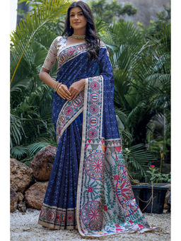 SGF11 - Navy Blue Tussar Soft Silk Saree with Unstitched Blouse