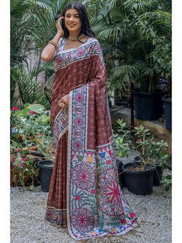 SGF11 - Brown Tussar Soft Silk Saree with Unstitched Blouse