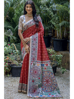 SGF11 - Maroon Tussar Soft Silk Saree with Unstitched Blouse