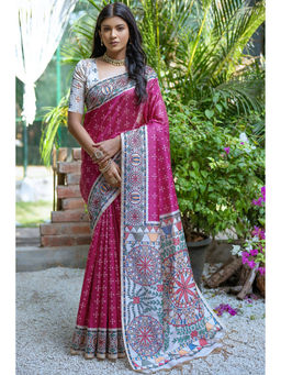 SGF11 - Pink Tussar Soft Silk Saree with Unstitched Blouse
