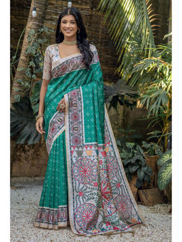 SGF11 - Rama Green Tussar Soft Silk Saree with Unstitched Blouse
