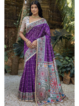 SGF11 - Purple Tussar Soft Silk Saree with Unstitched Blouse