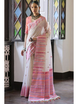SGF11 - White Pink Soft Cotton Silk Saree with Unstitched Blouse