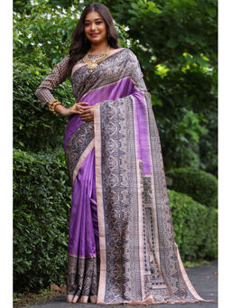 SGF11 - Lavender Tussar Soft Silk Saree with Unstitched Blouse