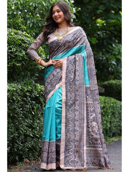 SGF11 - Light Blue Tussar Soft Silk Saree with Unstitched Blouse
