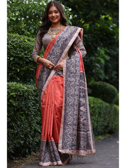 SGF11 - Rust Tussar Soft Silk Saree with Unstitched Blouse