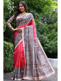 SGF11 - Red Tussar Soft Silk Saree with Unstitched Blouse