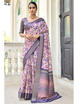 SGF11 - Purple Blue Kanjivaram Kalamkari Pure Soft Silk Saree with Unstitched Blouse