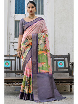 SGF11 - Pink Kanjivaram Kalamkari Pure Soft Silk Saree with Unstitched Blouse