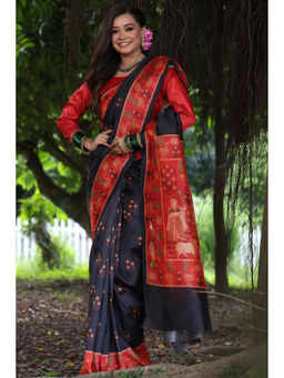 SGF11 - Black Tussar Soft Silk Saree with Unstitched Blouse