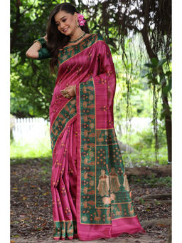 SGF11 - Pink Tussar Soft Silk Saree with Unstitched Blouse