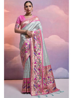 SGF11 - Light Blue Kanjivaram Paithani Pure Soft Silk Saree with Unstitched Blouse