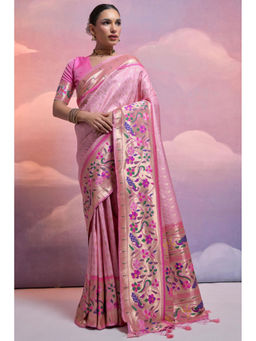 SGF11 - Pink Kanjivaram Paithani Pure Soft Silk Saree with Unstitched Blouse