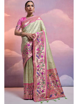 SGF11 - Pista Green Kanjivaram Paithani Pure Soft Silk Saree with Unstitched Blouse