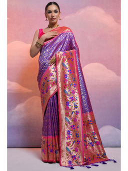 SGF11 - Purple Kanjivaram Paithani Pure Soft Silk Saree with Unstitched Blouse