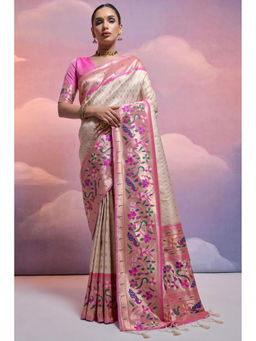 SGF11 - Off White Kanjivaram Paithani Pure Soft Silk Saree with Unstitched Blouse