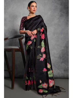 SGF11 - Black Tussar Soft Silk Saree with Unstitched Blouse