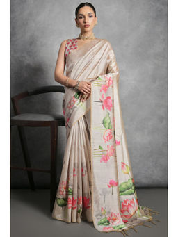 SGF11 - Beige Tussar Soft Silk Saree with Unstitched Blouse