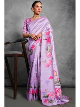 SGF11 - Lavender Tussar Soft Silk Saree with Unstitched Blouse