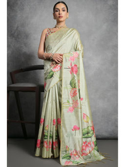SGF11 - Light Green Tussar Soft Silk Saree with Unstitched Blouse