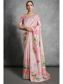 SGF11 - Pink Tussar Soft Silk Saree with Unstitched Blouse