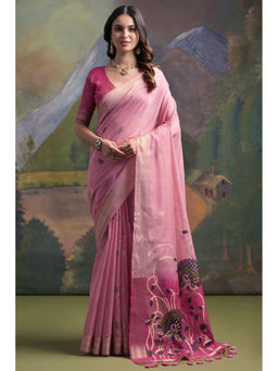 SGF11 - Pink Kanjivaram Soft Cotton Linen Silk Saree with Unstitched Blouse