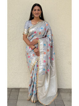SGF11 - Grey Kanjivaram Soft Silk Saree with Unstitched Blouse