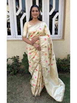 SGF11 - Cream Kanjivaram Soft Silk Saree with Unstitched Blouse
