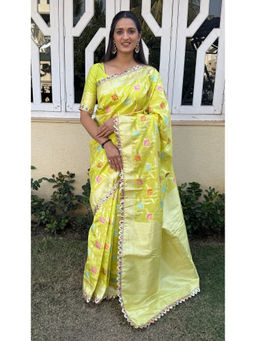 SGF11 - Lime Green Kanjivaram Soft Silk Saree with Unstitched Blouse