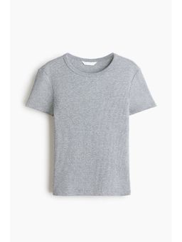 H&M - Women Grey Ribbed T-Shirt