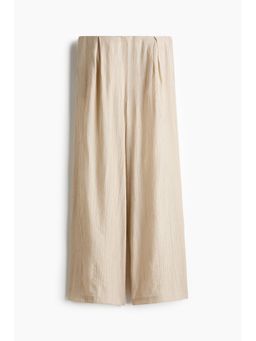 H&M - Women Beige Crinkled Viscose-Blend Trousers