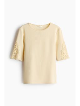 H&M - Women Yellow Ribbed Lace-Inset Top