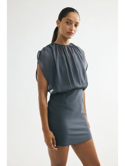H&M - Women Grey Dual-Fabric Draped Dress