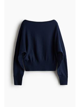 H&M - Women Blue Batwing-Sleeved Fine-Knit Jumper
