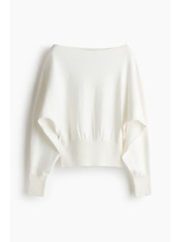 H&M - Women White Batwing-Sleeved Fine-Knit Jumper
