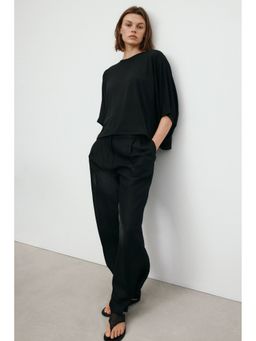 H&M - Women Black Linen-Blend Balloon Trousers