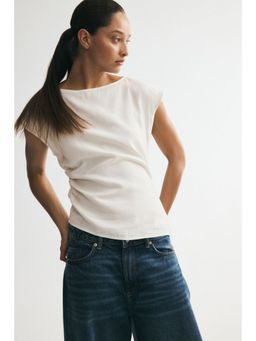 H&M - Women White Ruched Viscose-Blend Top