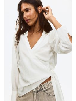 H&M - Women White Viscose-Blend Wrap Shirt