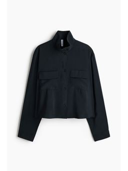 H&M - Women Grey Stand-Collar Viscose-Blend Shirt