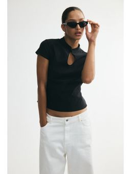 H&M - Women Black Viscose-Blend Keyhole Top