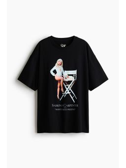 H&M - Women Black Oversized Printed T-Shirt