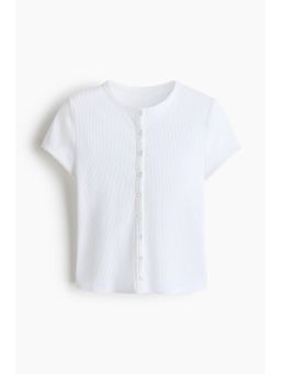 H&M - Women White Ribbed Button-Front Top