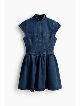 H&M - Women Navy Blue Flared-Skirt Denim Dress