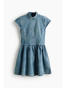 H&M - Women Blue Flared-Skirt Denim Dress
