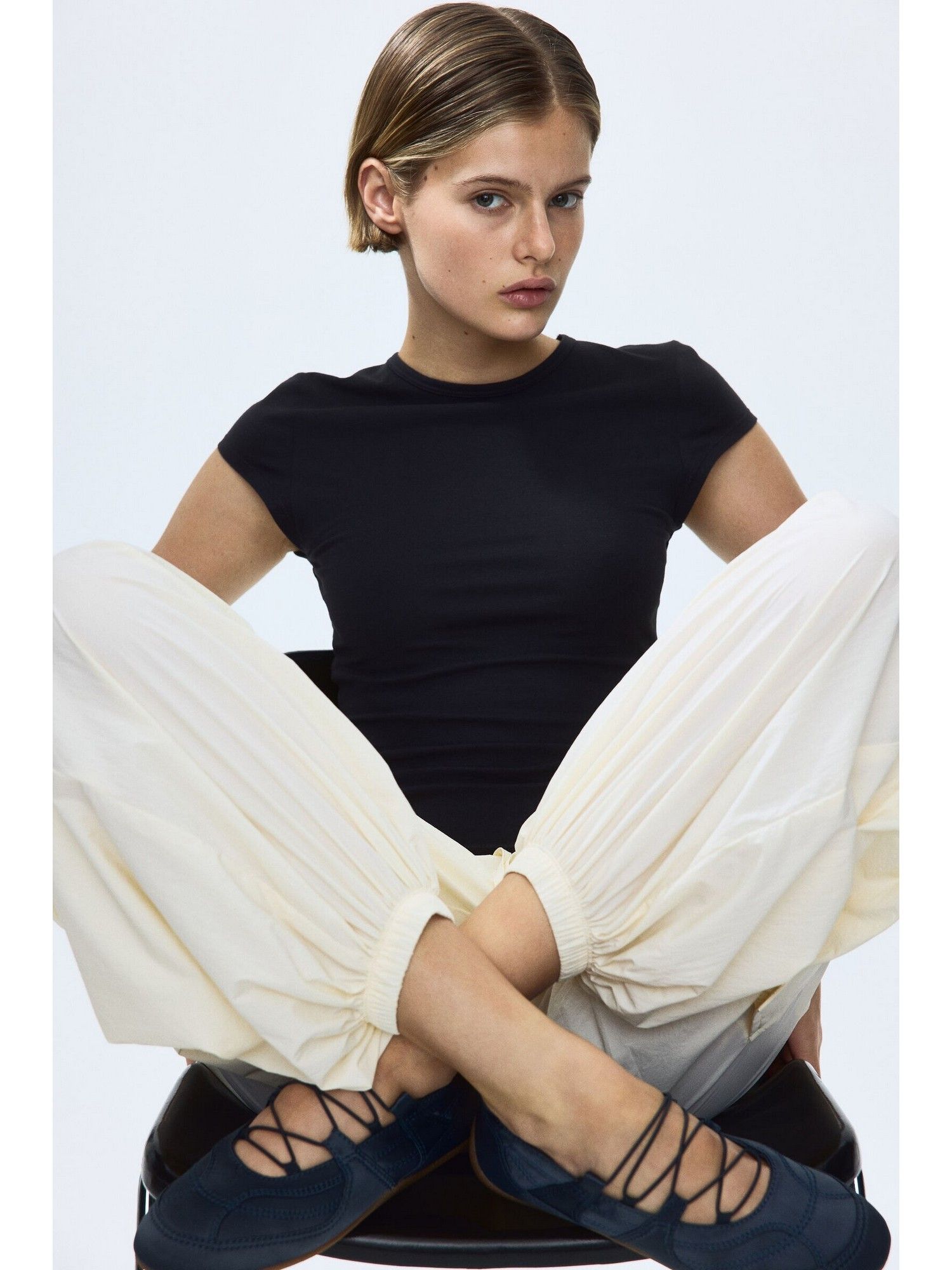h&m Women Black Cap-Sleeved Cotton T-Shirt-picture-42