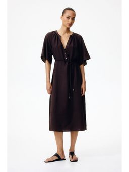 H&M - Women Brown Tie-Detail Tunic Dress With Belt