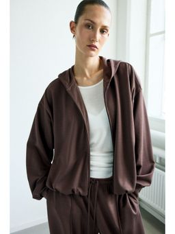 H&M - Women Brown Viscose-Blend Zip-Through Hooded Jacket