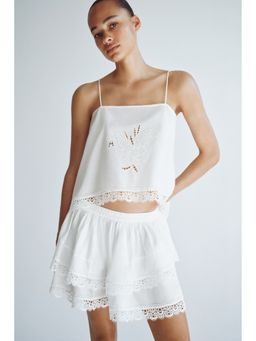 H&M - Women White Lace-Trimmed Tiered Skirt