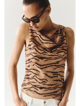 H&M - Women Beige Asymmetric Cowl-Neck Top